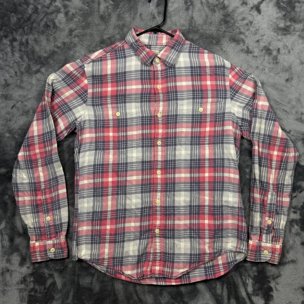 J. Crew Plaid Button Down Mens Small Red Blue Long Sleeve Flannel Shirt